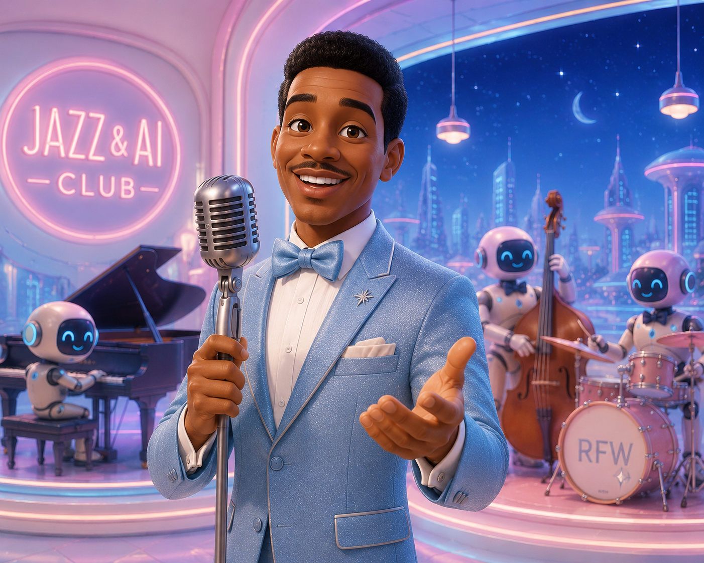 Miles Sterling performing at the Jazz and AI Club