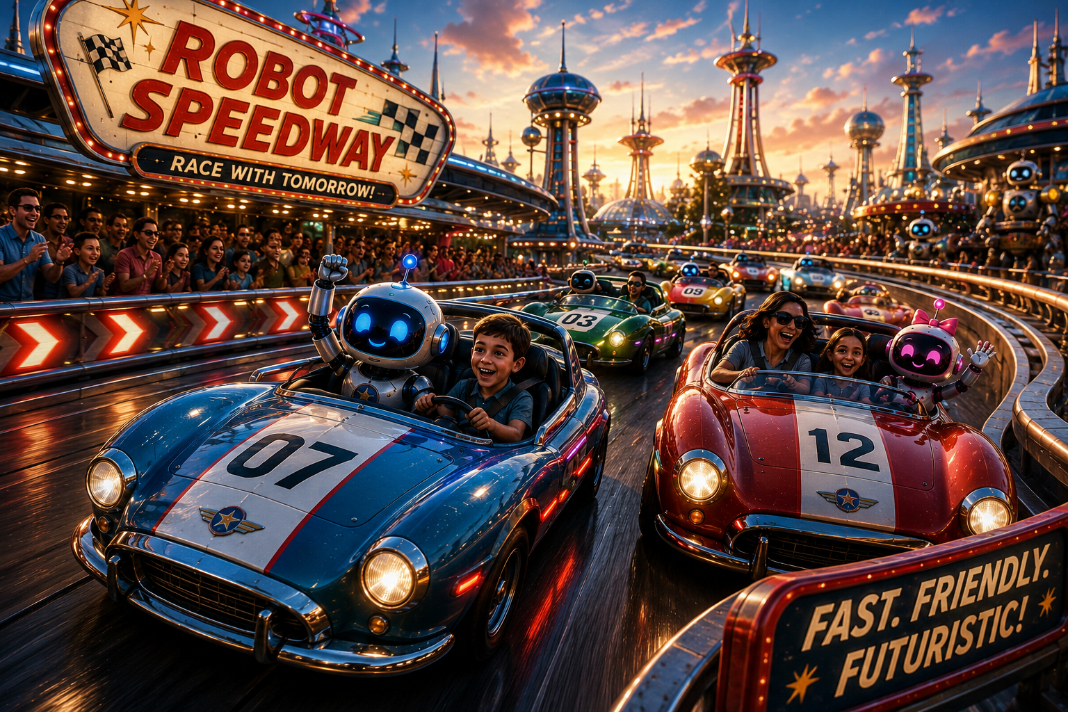 Robot Speedway racing attraction at Retro Future World